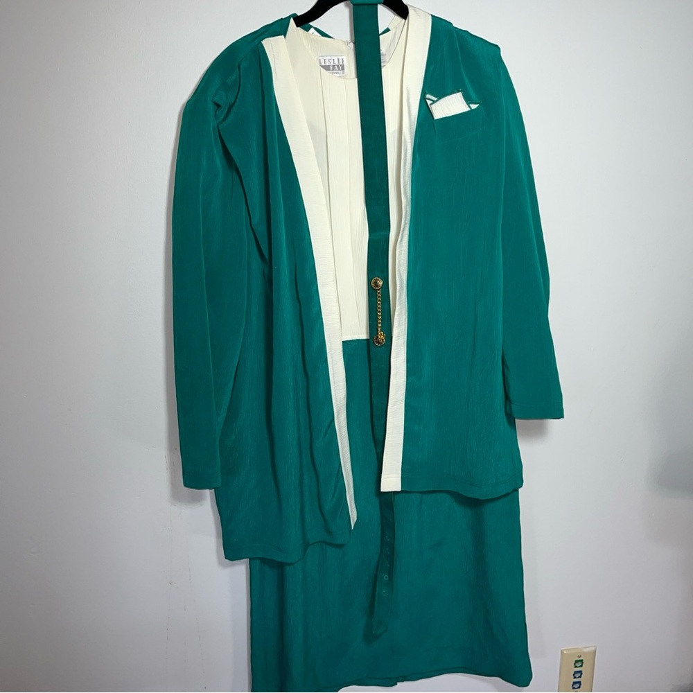 Leslie Fay Teal and Cream Ensemble